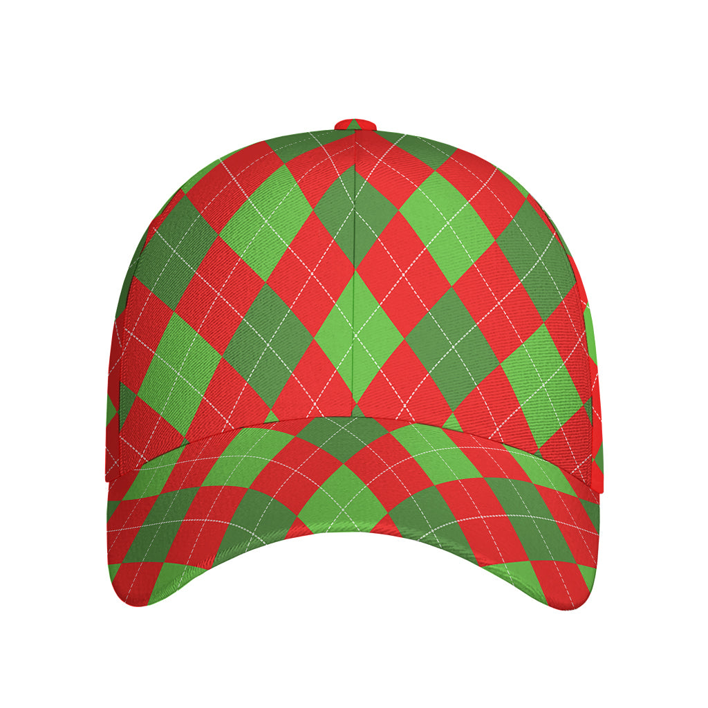 Green And Red Argyle Pattern Print Baseball Cap