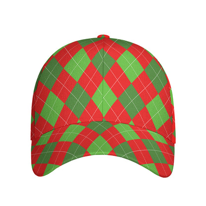 Green And Red Argyle Pattern Print Baseball Cap