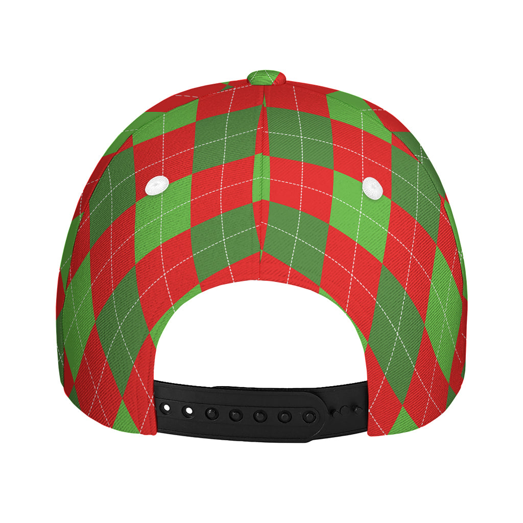 Green And Red Argyle Pattern Print Baseball Cap