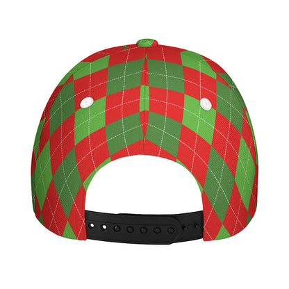Green And Red Argyle Pattern Print Baseball Cap