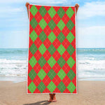 Green And Red Argyle Pattern Print Beach Towel