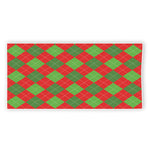 Green And Red Argyle Pattern Print Beach Towel