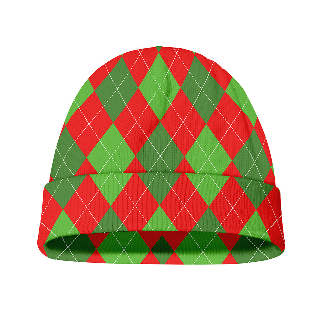 Green And Red Argyle Pattern Print Beanie
