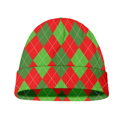 Green And Red Argyle Pattern Print Beanie