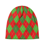 Green And Red Argyle Pattern Print Beanie