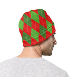 Green And Red Argyle Pattern Print Beanie