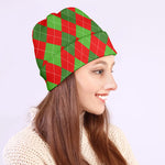 Green And Red Argyle Pattern Print Beanie