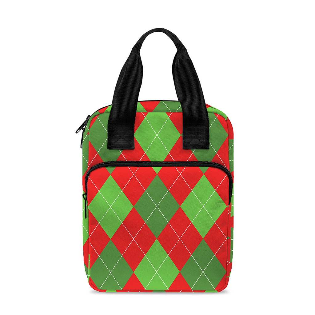 Green And Red Argyle Pattern Print Bible Tote Bag