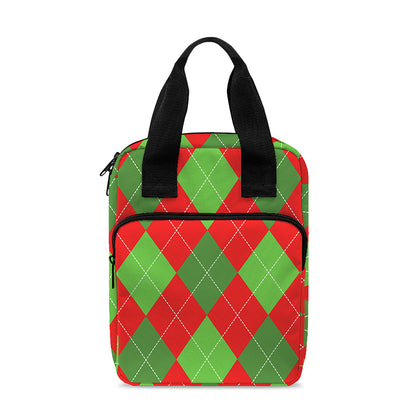 Green And Red Argyle Pattern Print Bible Tote Bag