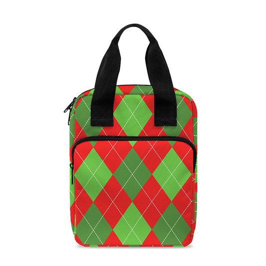 Green And Red Argyle Pattern Print Bible Tote Bag