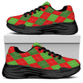 Green And Red Argyle Pattern Print Black Chunky Shoes