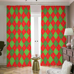 Green And Red Argyle Pattern Print Blackout Pencil Pleat Curtains