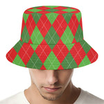Green And Red Argyle Pattern Print Bucket Hat