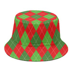 Green And Red Argyle Pattern Print Bucket Hat
