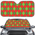 Green And Red Argyle Pattern Print Car Windshield Sun Shade