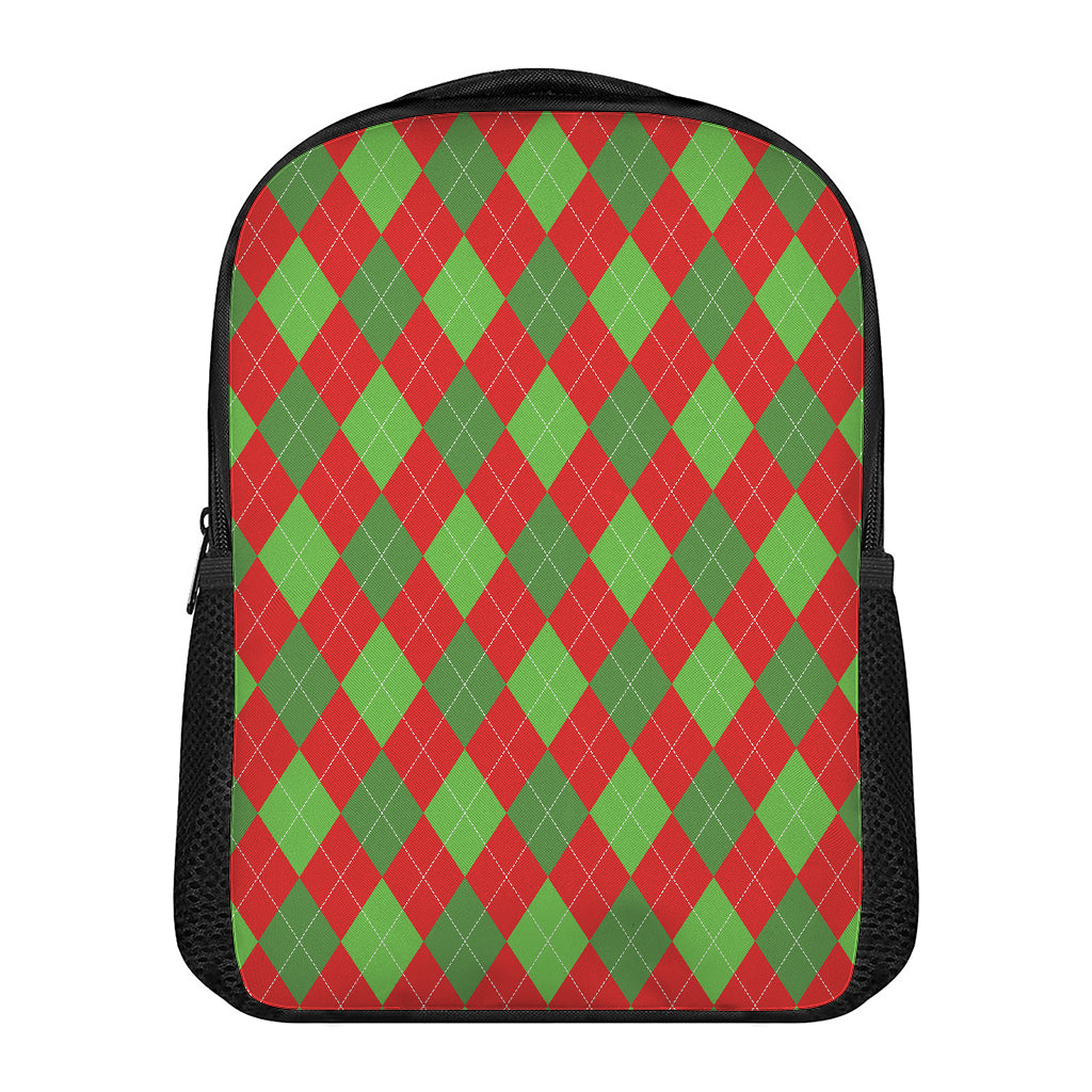 Green And Red Argyle Pattern Print Casual Backpack