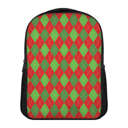 Green And Red Argyle Pattern Print Casual Backpack