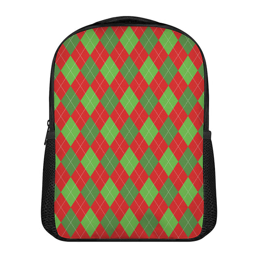 Green And Red Argyle Pattern Print Casual Backpack