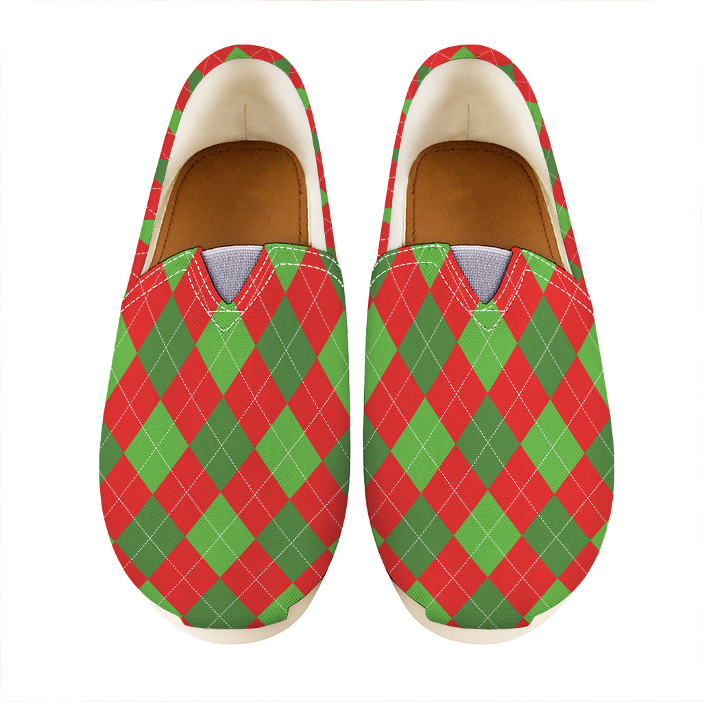Green And Red Argyle Pattern Print Casual Shoes