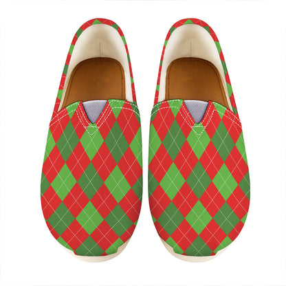 Green And Red Argyle Pattern Print Casual Shoes