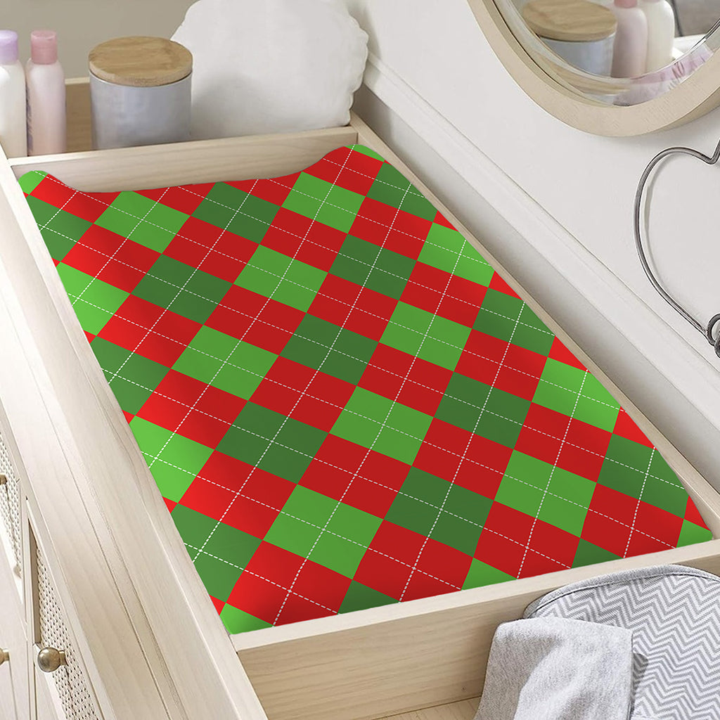 Green And Red Argyle Pattern Print Changing Pad Cover