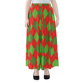 Green And Red Argyle Pattern Print Chiffon Maxi Skirt