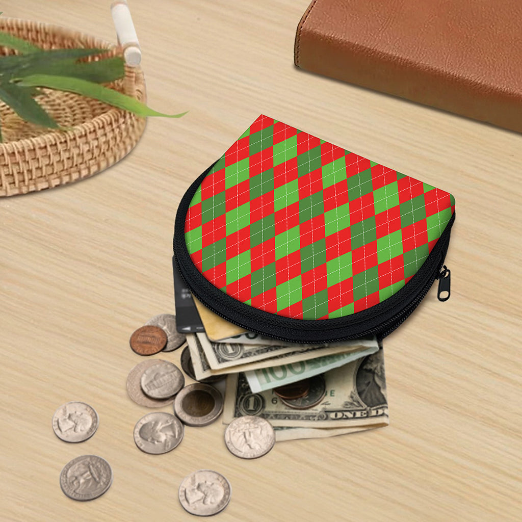 Green And Red Argyle Pattern Print Coin Purse