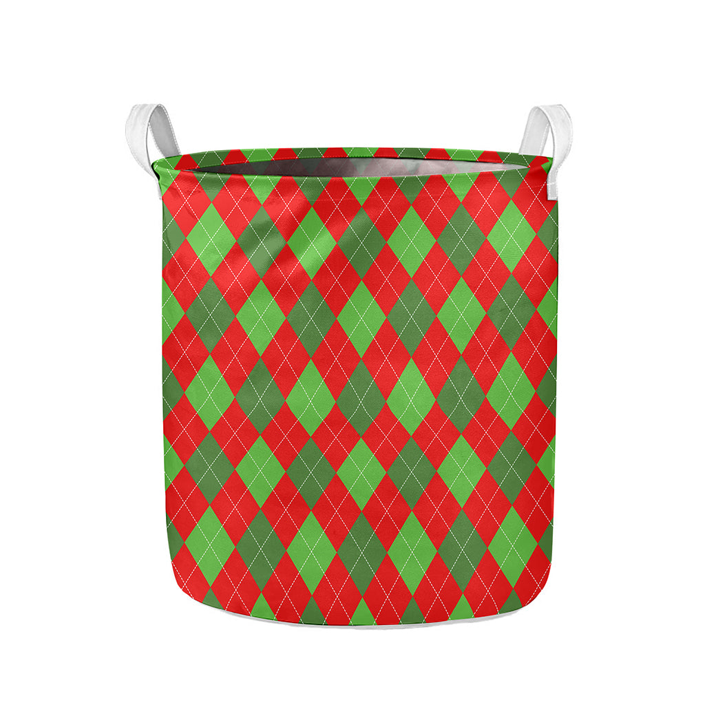Green And Red Argyle Pattern Print Collapsible Laundry Basket