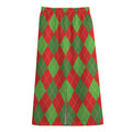 Green And Red Argyle Pattern Print Cotton Front Slit Maxi Skirt