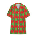 Green And Red Argyle Pattern Print Cotton Hawaiian Shirt