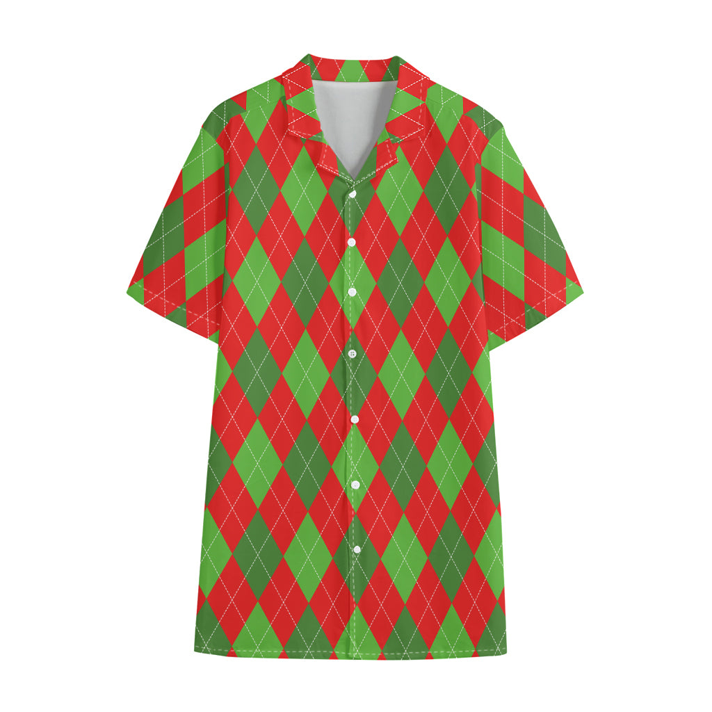 Green And Red Argyle Pattern Print Cotton Hawaiian Shirt