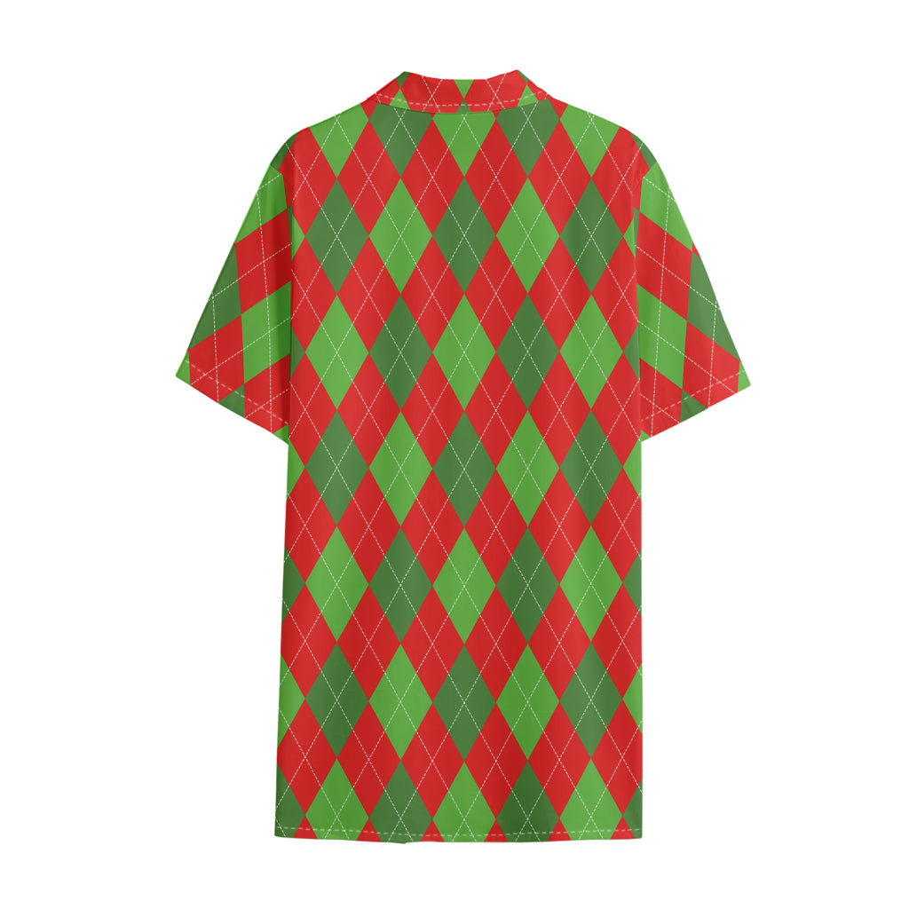 Green And Red Argyle Pattern Print Cotton Hawaiian Shirt