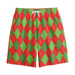 Green And Red Argyle Pattern Print Cotton Shorts