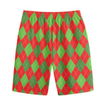 Green And Red Argyle Pattern Print Cotton Shorts