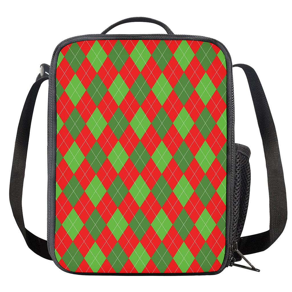 Green And Red Argyle Pattern Print Crossbody Lunch Bag