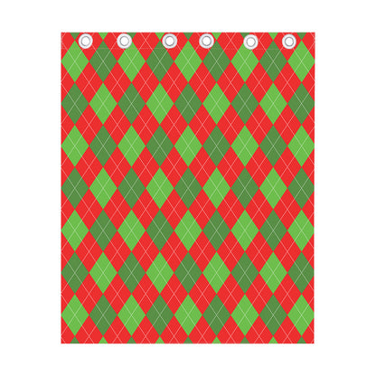 Green And Red Argyle Pattern Print Curtain