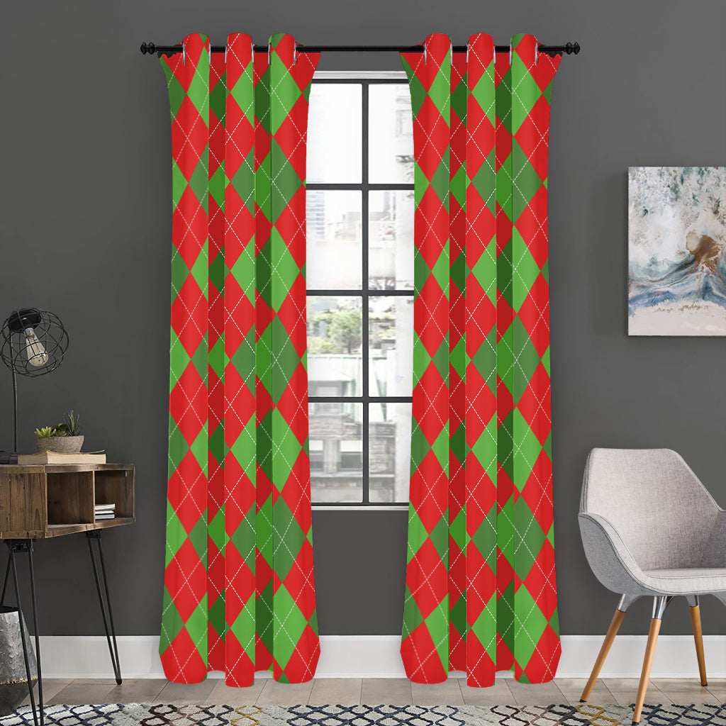 Green And Red Argyle Pattern Print Curtain