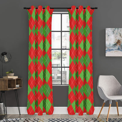 Green And Red Argyle Pattern Print Curtain