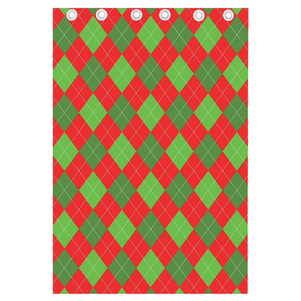 Green And Red Argyle Pattern Print Curtain