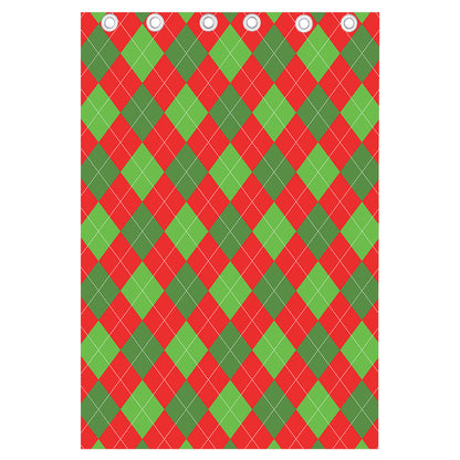 Green And Red Argyle Pattern Print Curtain