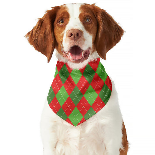 Green And Red Argyle Pattern Print Dog Bandana