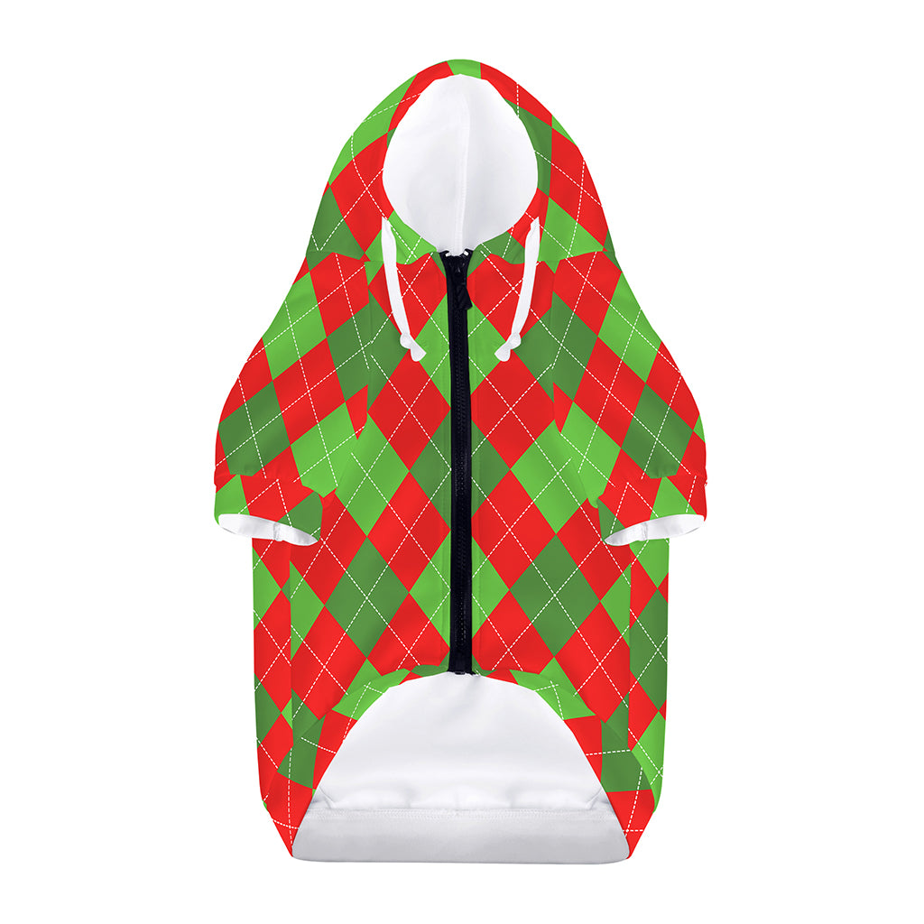 Green And Red Argyle Pattern Print Dog Zip Up Hoodie