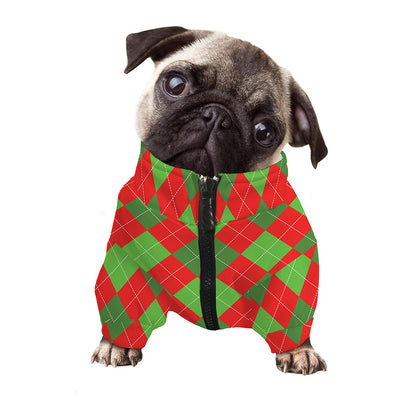 Green And Red Argyle Pattern Print Dog Zip Up Jacket