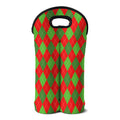 Green And Red Argyle Pattern Print Double Neoprene Wine Tote