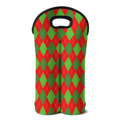Green And Red Argyle Pattern Print Double Neoprene Wine Tote