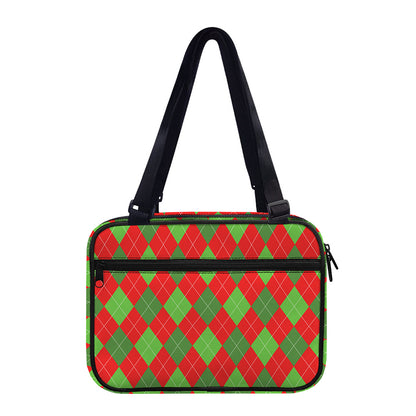 Green And Red Argyle Pattern Print Double Strap Bible Bag