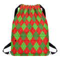 Green And Red Argyle Pattern Print Drawstring Backpack