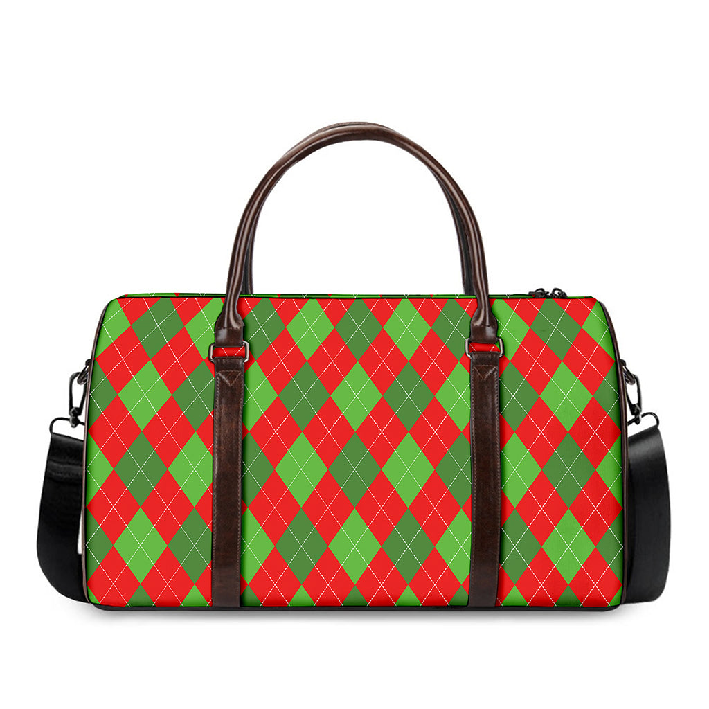 Green And Red Argyle Pattern Print Duffle Bag