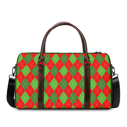 Green And Red Argyle Pattern Print Duffle Bag