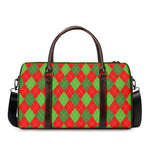 Green And Red Argyle Pattern Print Duffle Bag